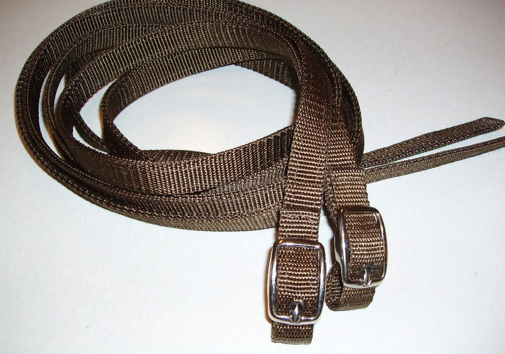 Nylon split reins buckle ends 6 foot long brown pony size soft