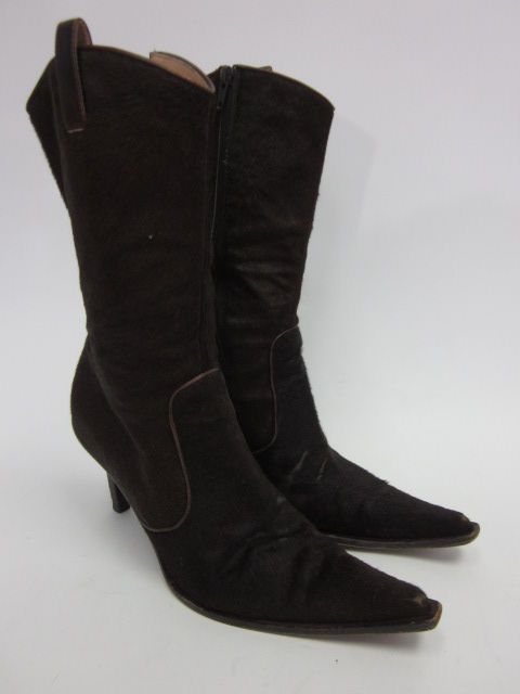 David Aaron Brown Pony Hair Midcalf Boots Sz 37 5 7 5