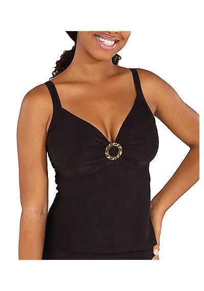 Aerin Rose Over The Shoulder Tankini Swimwear Top 82711 Black 34F G $ 