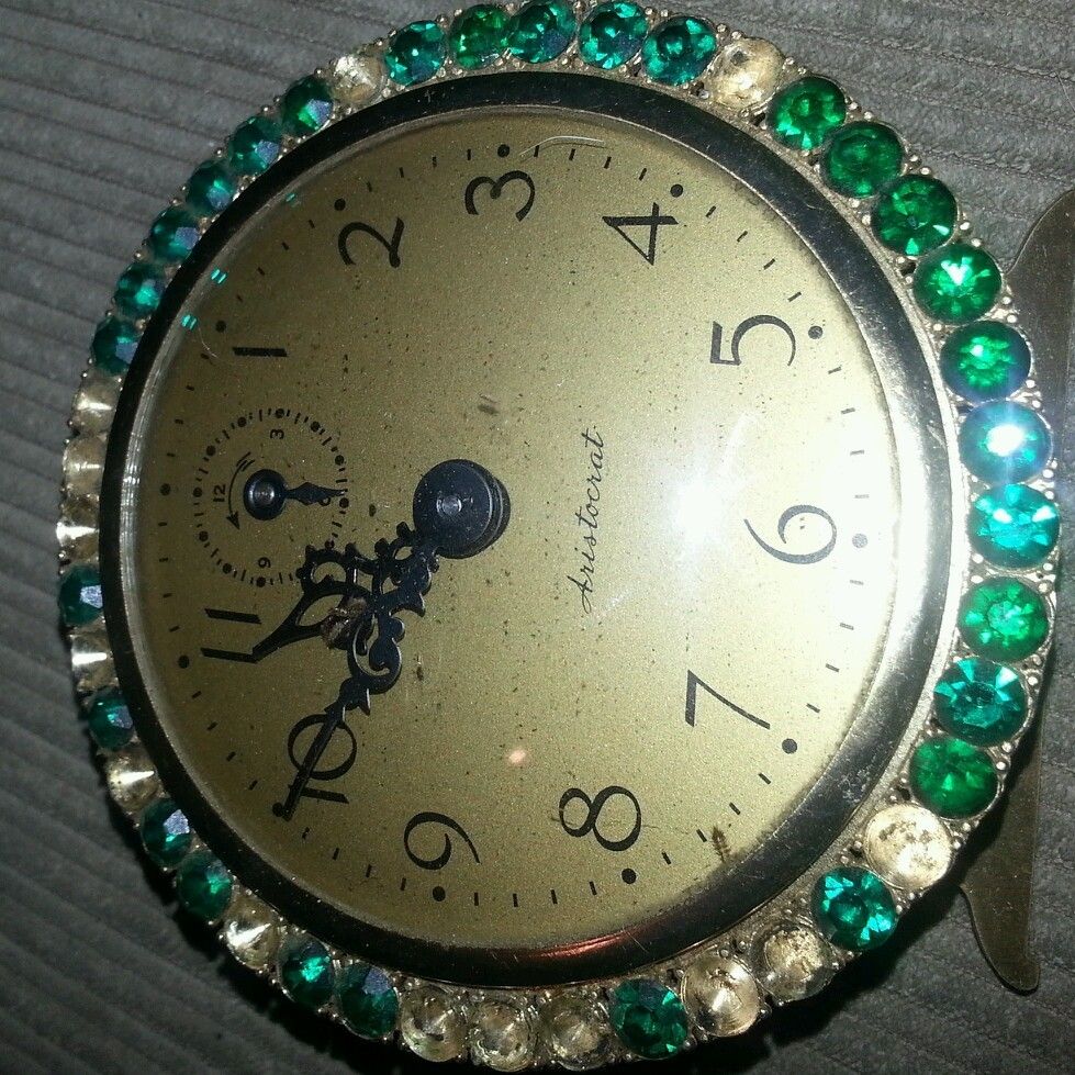   Ingraham Aristocrat Alarm Clock w Rhinestones Brass for Vanity