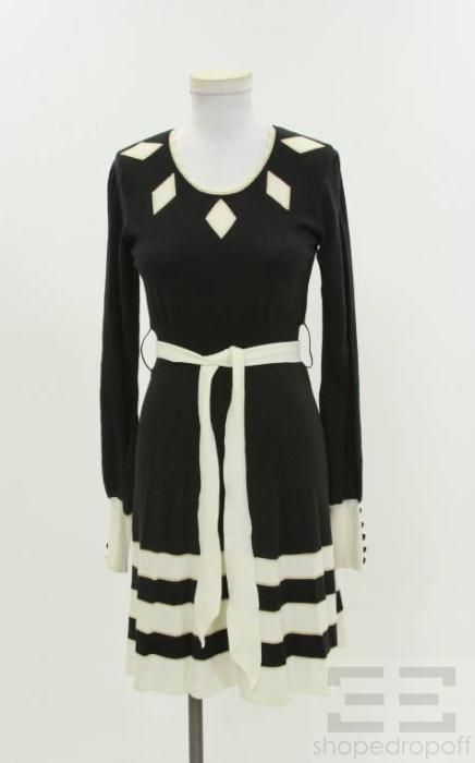 Alice Temperley For Target Black, Cream & Gold Knit Belted Tie Waist 