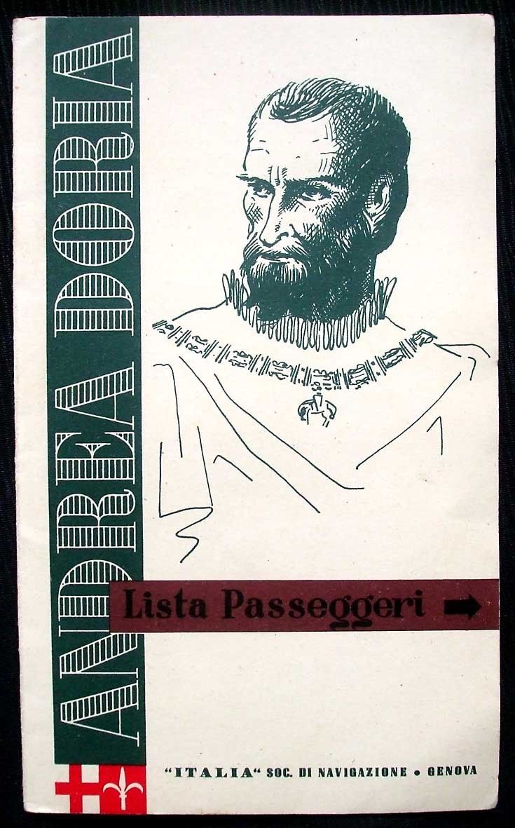 ANDREA DORIA ITALIAN LINE LIST OF FIRST CLASS PASSENGERS 1955 NEW YORK 