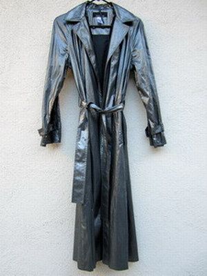 JONES Of NEW YORK TRENCH COAT JACKET Long METALLIC SILVER S SM GOTH 