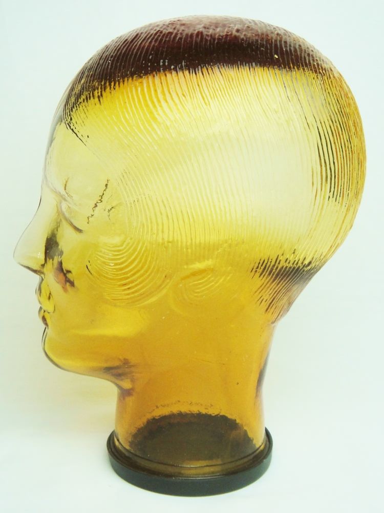 Amber Glass Art Deco Womens Head Hat Stand Wig Stand