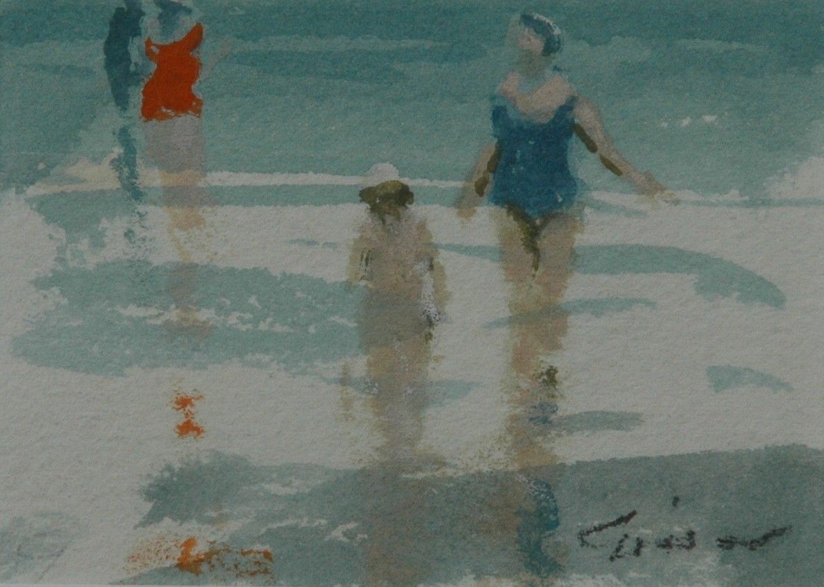 Impressionist Anders Gisson Wading with Mother w C