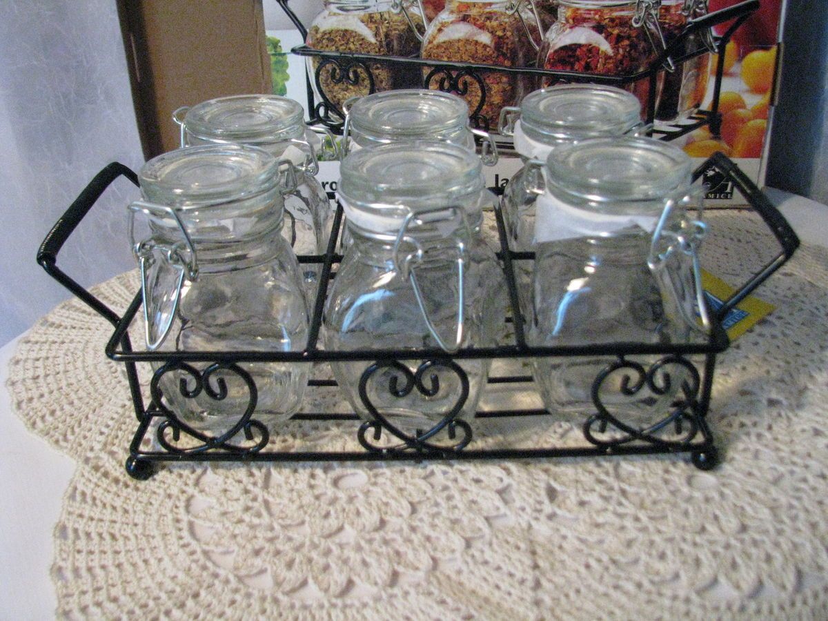 Amici Verona 7 Piece Spice Jar Set with a Nice Black Metal Rack