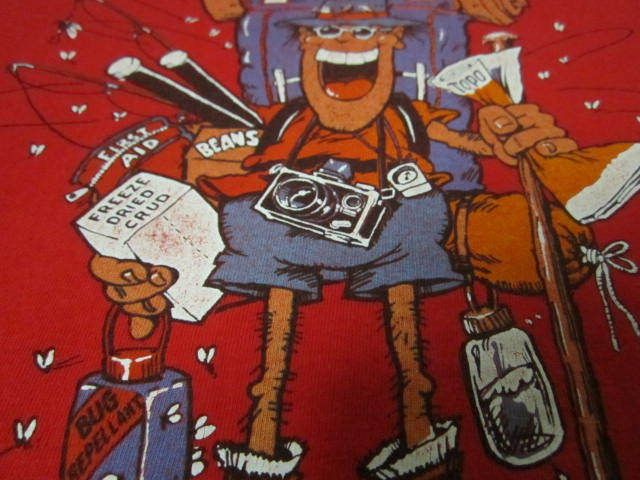 Hiking cartoon camper camping hiker hiking california shirt vtg 88 