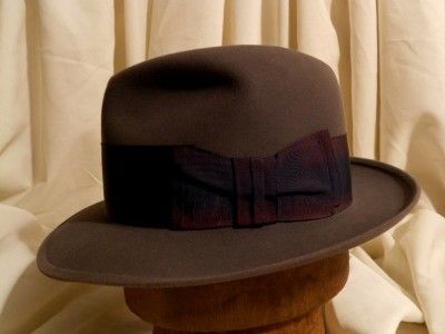   Twenty Fedora Hat Gray Unique Violet Blue Blend Ribbon Sz 7 1 8