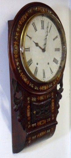 1890 Anglo American Highly Inlaid Wall Clock