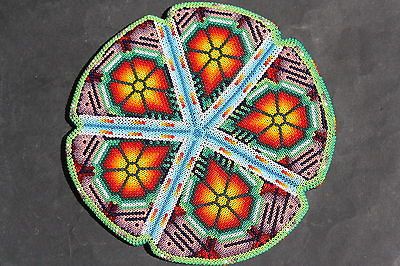 MEXICAN HUICHOL PEYOTE FLOWER WOODCARVING CACTUS FIGURE NATIVE ETHNIC 