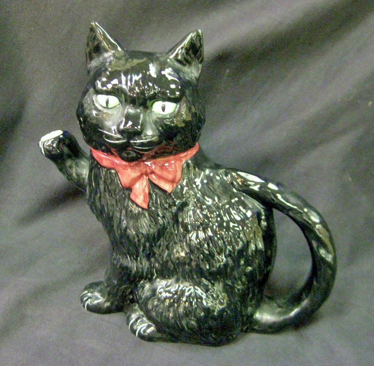 Antique French Staffordshire Black Cat Teapot Excellent