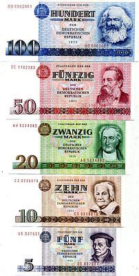 GERMANY SET 5 PCS 5 10 20 50 100 MARK 1975 P 27 28 29 30 31 UNC