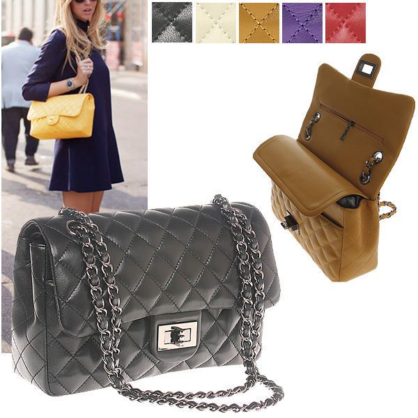 CELEBRITY DOUBLE FLAP QUILTED CHAIN SHOULDER BAG HANDBAG REAL LAMBSKIN 