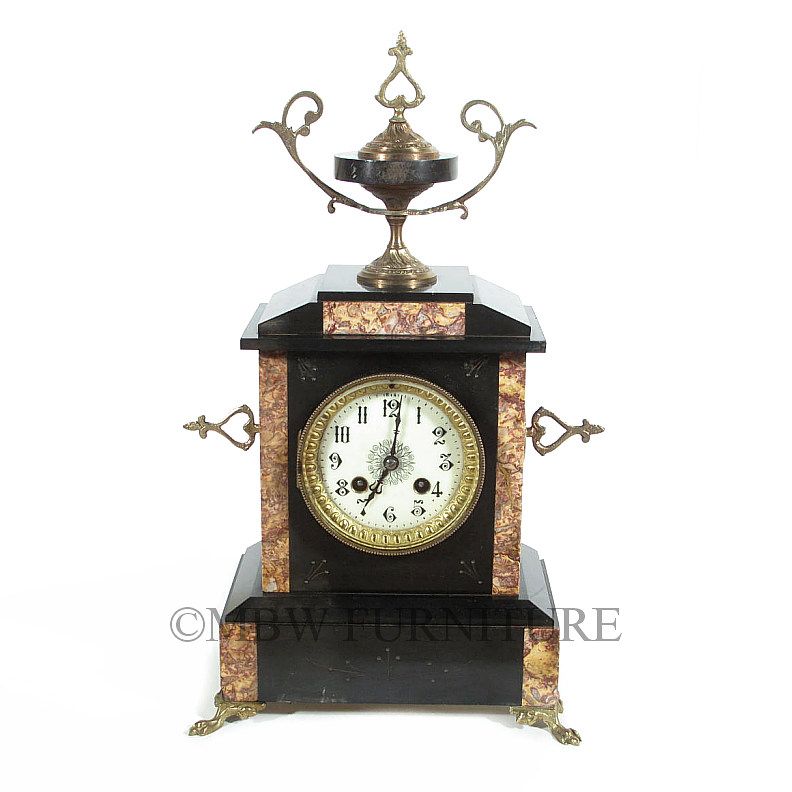 Antique Stone Marble Brass RA Pendulum Chiming Mantel Clock c1910 