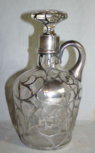 Antique Sterling Silver Overlay Decanter with Stopper