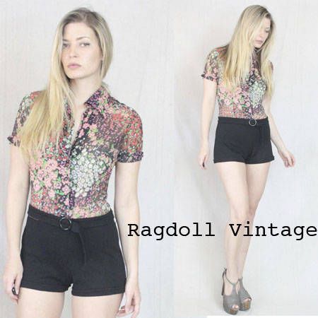 Vtg 1960s Alex Colman Floral Cotton Romper Playsuit 36B