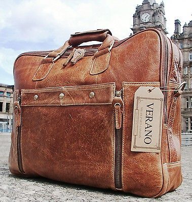 NEW DESIGNER LEATHER DUFFLE BRIEFCASE FLIGHT GYM BAG HOLDALL MENS TAN 