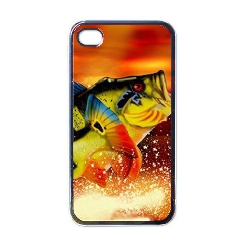 IPC108 I Phone 4/4S Black Back Hard Case Cover Peacock Bass Fishing 