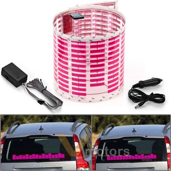 Car Sticker Sound Music Activated Sensor Pink LED Light Equalizer Glow 