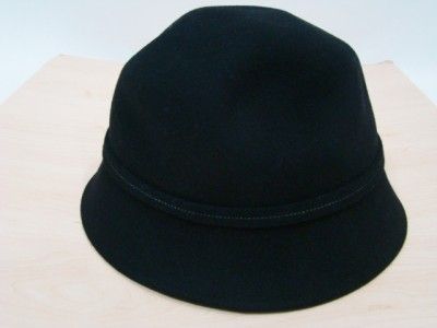 NEW August Accessories Black 100% Wool Cloche Bucket Woman Hat w Robe 