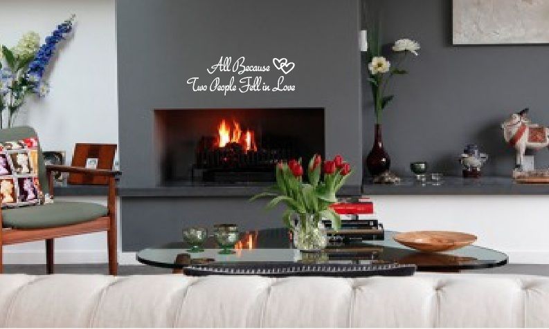 All Because Two People Fell In Love Heart Vinyl Wall Quote Decal Decor 