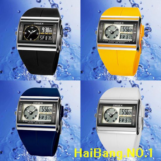 Ohsen New Black Dual Analog Digital Alarm Sport Watch