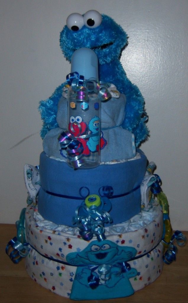 Baby Shower 3 Tier Sesame Street Diaper Cake Elmo Big Bird Cookie 