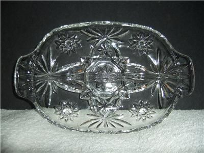 Cut glass oval two section divided dish in excellent condition