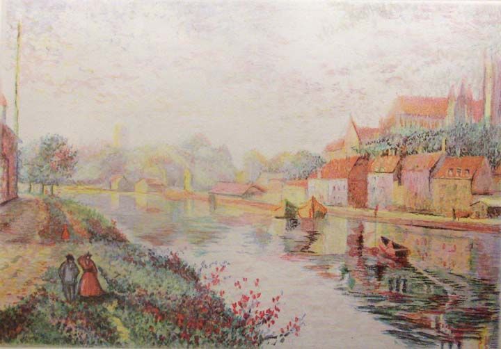 Claude Pissarro Auxerre Cathedral River Banks Signed Engraving 