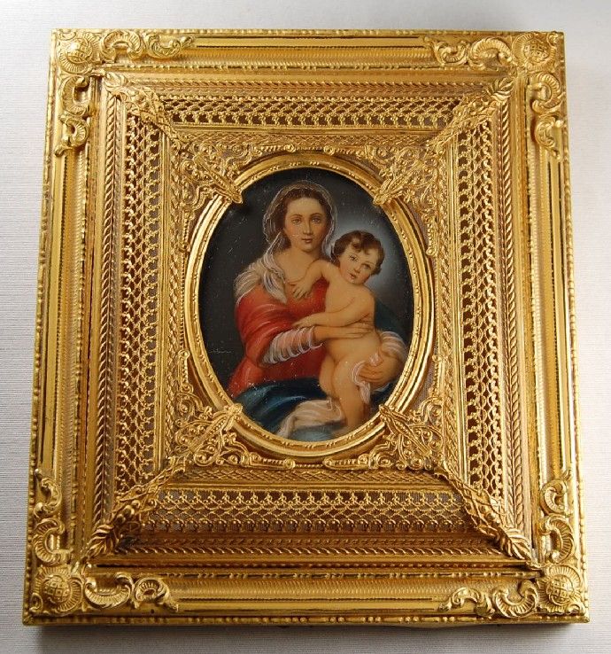 Superb Vintage Italian Madonna Child Gilded Picture Frame