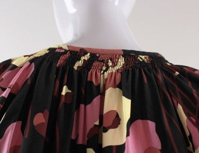 Tucker Floral on Black Classic Blouse Silk Crepe de Chine Sz s M 