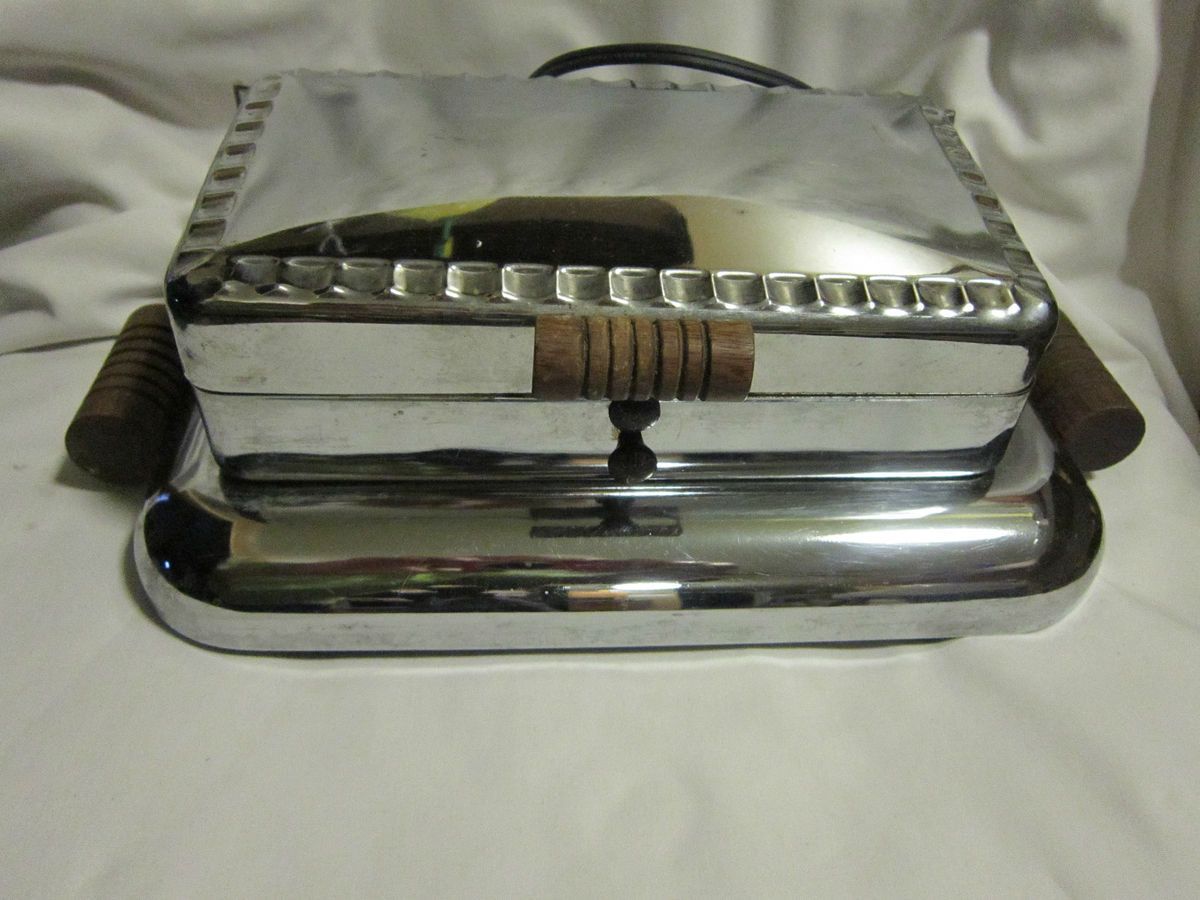   Art Deco Montgomery Ward Chrome Waffle Baker Maker Iron Nice