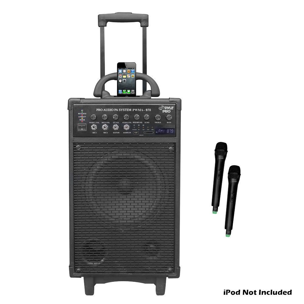   PORTABLE SPEAKER PA SYSTEM WIRELESS MIC MICROPHONE BATTERY POWERED NEW