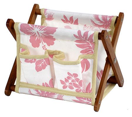 Hawaiian Print Canvas Stationary Magazine Basket Pink