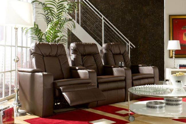 Bellagio Home Theater Seating 3 Seats Brown Manual Chairs