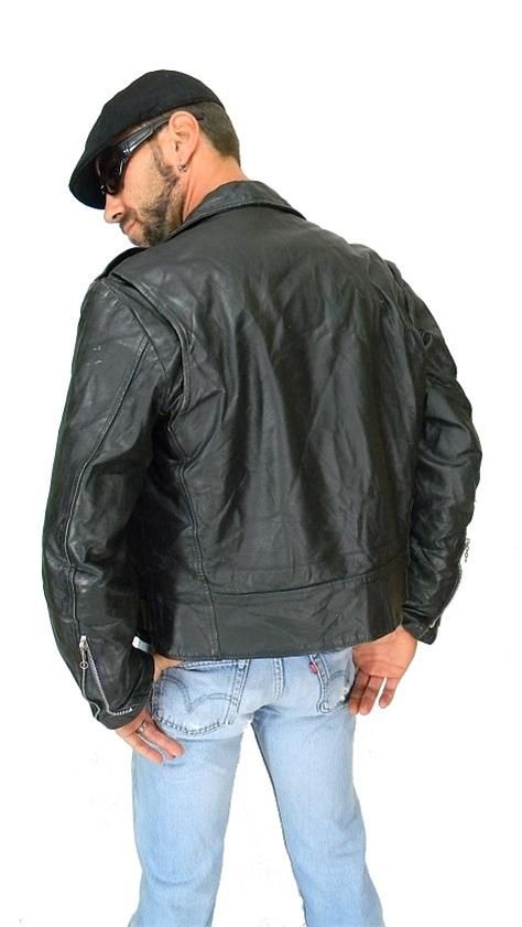 check it out beastly black leather bikerjacket no maker or size tag 