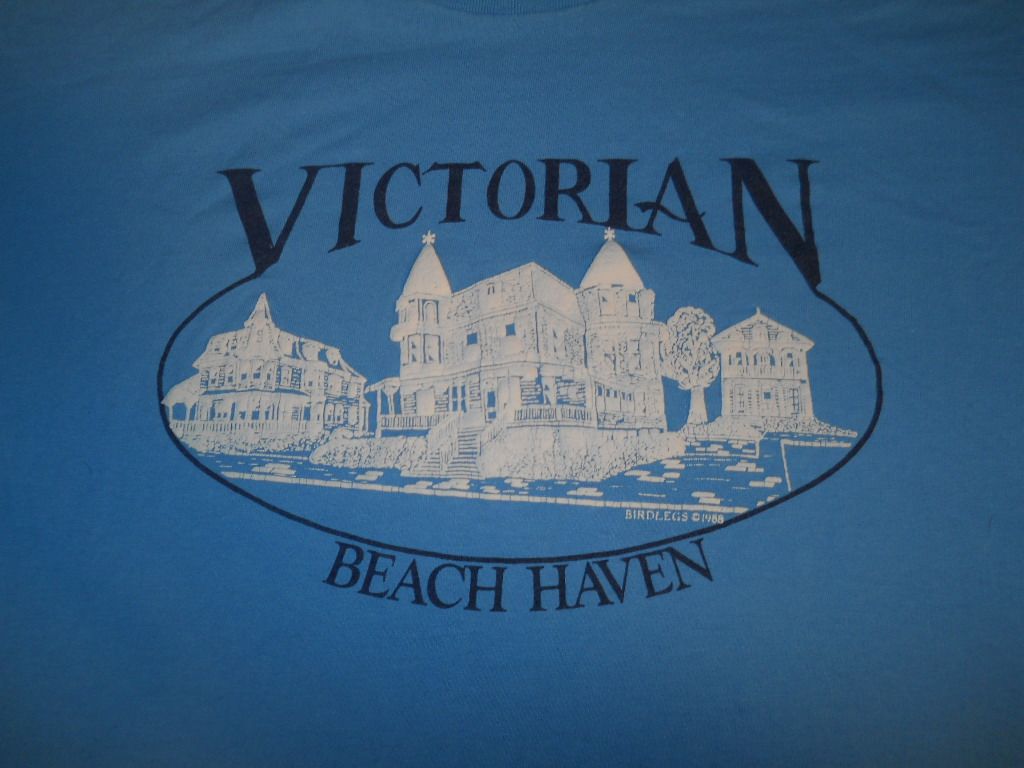 Vintage 80s Victorian Beach Haven Long Beach Island LBI Cotton Blue T 