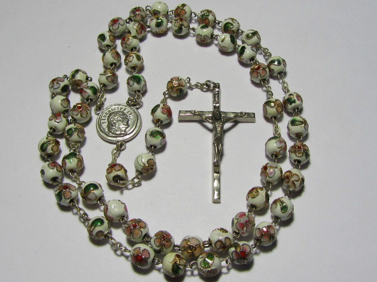 Lovely Heavy Pope Benedictus XVI Pastel Colored Cloisonne Beaded 