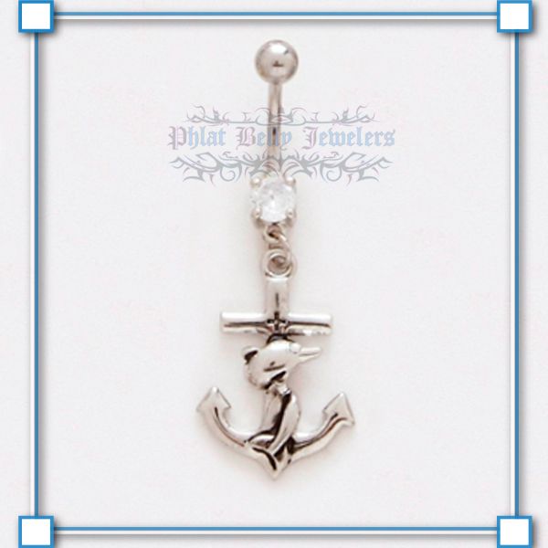 Dangle Belly Ring Dolphin Around Boat Anchor DBR DPH08