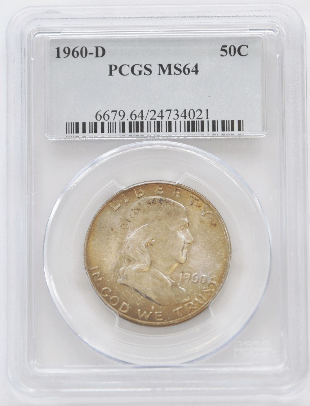 1960 D Benjamin Franklin Half Dollar 50c PCGS MS64 Nice Toning