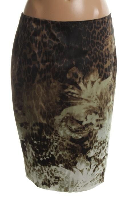 Elie Tahari New Bennet Brown Silk Printed Back Slit Pencil Skirt 12 