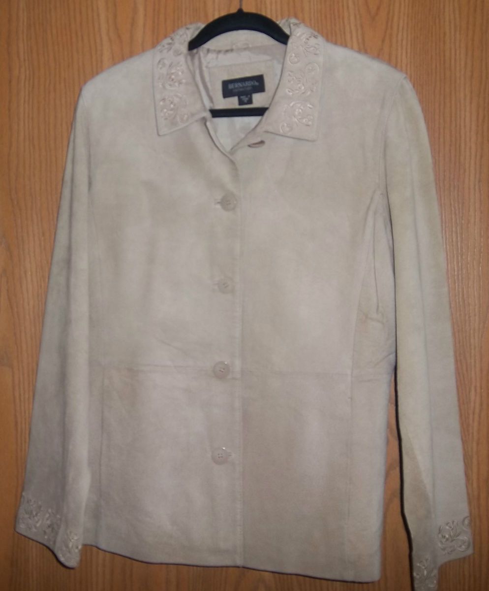 BERNARDO BEIGE WASHABLE SUEDE LEATHER JACKET COAT LADIES SIZE 14 GREAT 