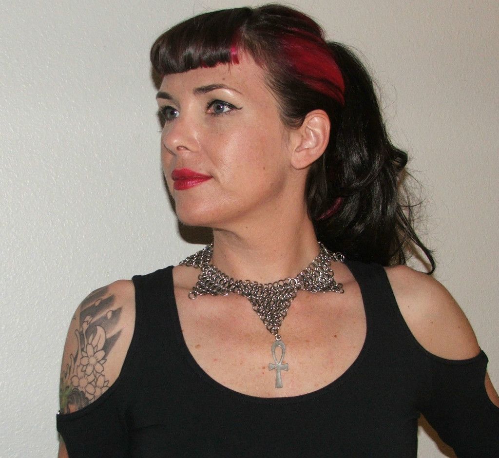 Chain Mail Necklace with Pewter Ahnk Pendent LARP SCA Gothic