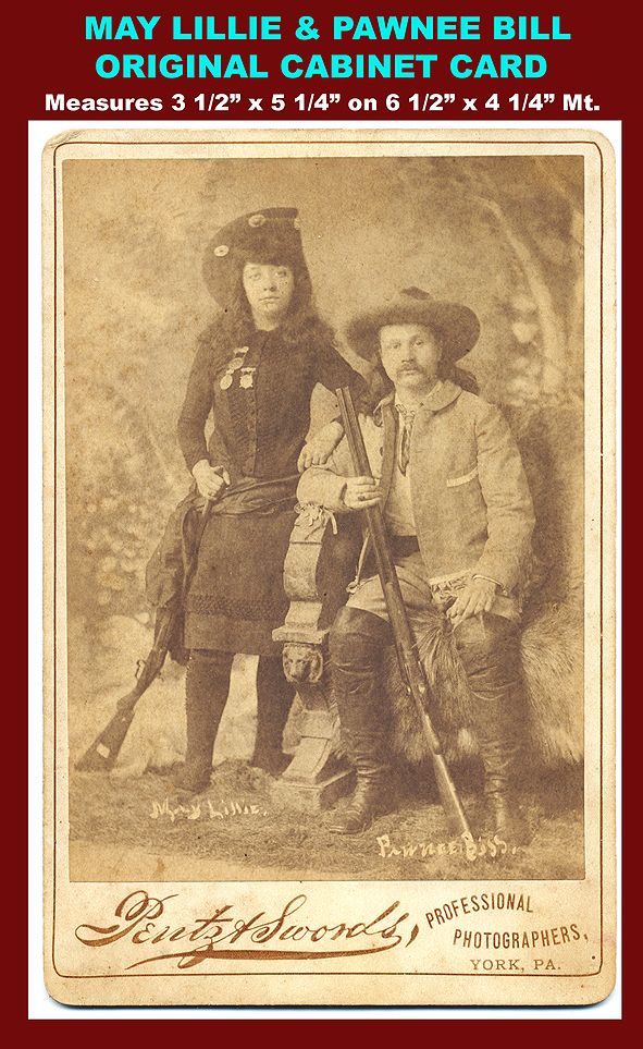 May Lillie Pawnee Bill w Rifles Cabinet Card Photo