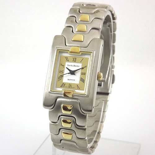 Stanley Blacker Mens Rectangular Two Tone Roman Numeral Bracelet 