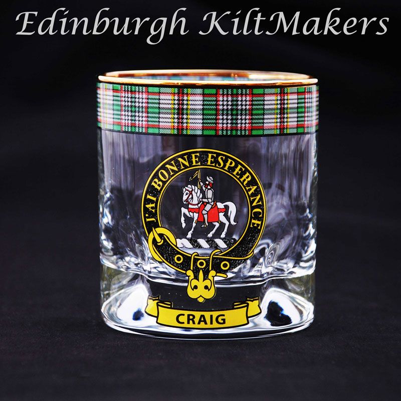 MacFarlane Clan Crested Whisky Glass Tartan Whisky Glasses