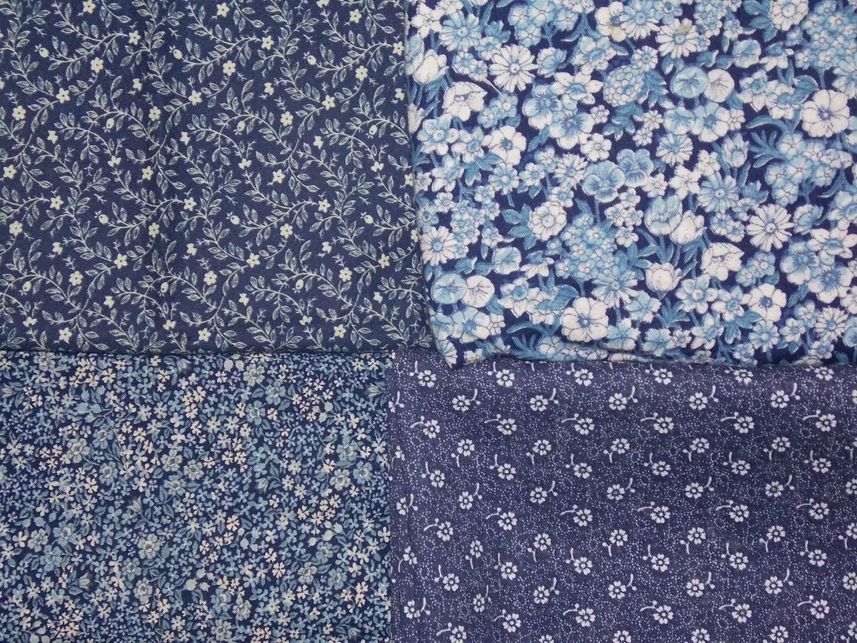 Estate Fabric Lot 4 Quilt Background Blender Flower Floral Blue White