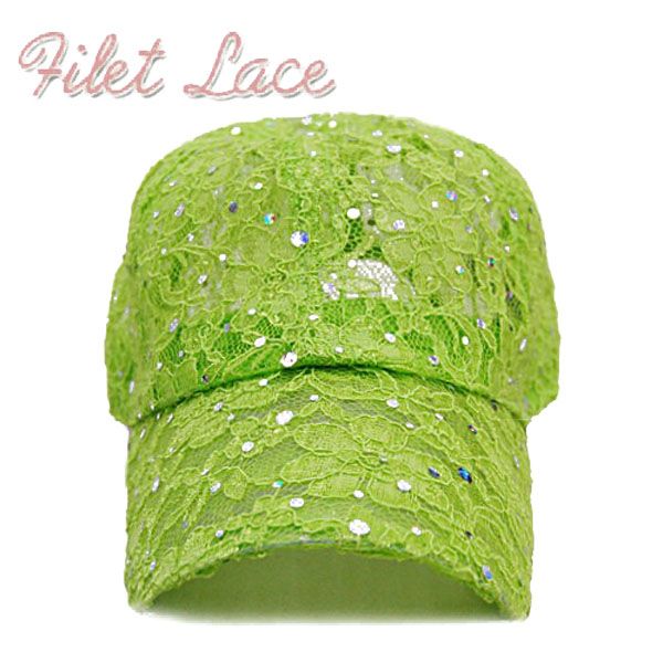 Filet Lace Bling Shiny Sequin Baseball Cap Hat Cadet Military Women 