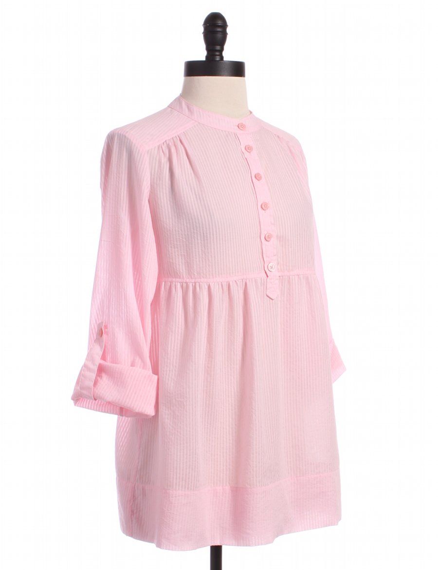   Kors Pink Tab Sleeve Babydoll Blouse Sz M Top Shirt Striped