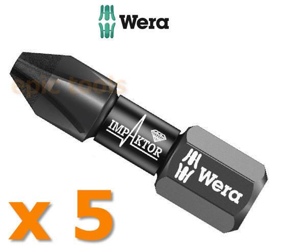 Wera Impaktor 5 x Pozi PZ2 25mm Diamond Impact Bits